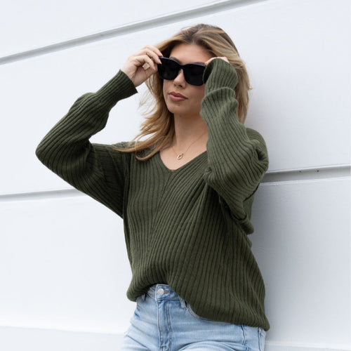 Dark Green Super Light Weight Distressed Sweater