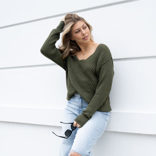 Dark Green Super Light Weight Distressed Sweater