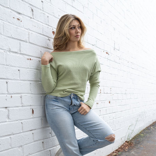 Drea Light Sage Off the Shoulder Top