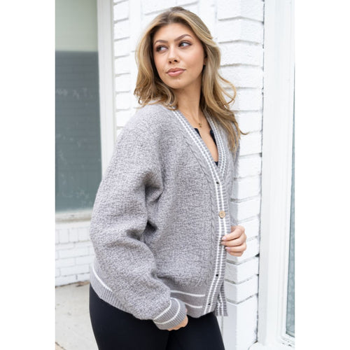 Bruges Grey Baseball Cardigan