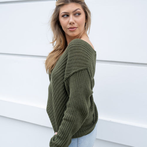 Dark Green Super Light Weight Distressed Sweater