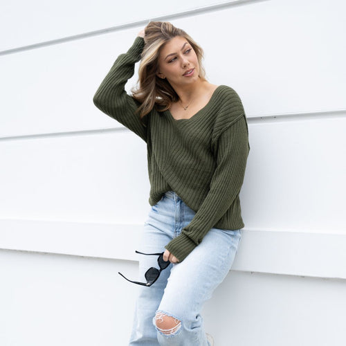 Dark Green Super Light Weight Distressed Sweater