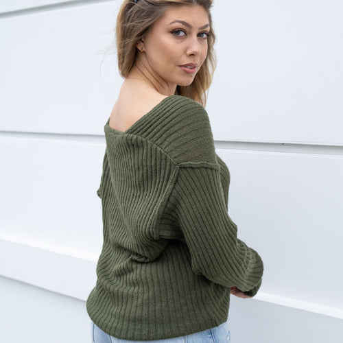 Dark Green Super Light Weight Distressed Sweater