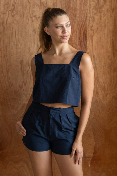 Sutton Navy Shorts Set - High Waisted SHORTS only