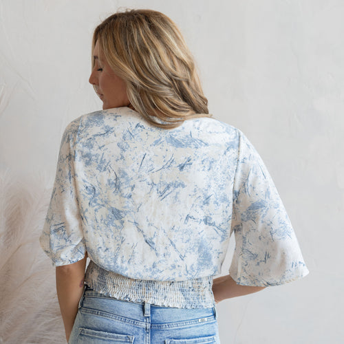 Sky Blue & White Short Sleeve Top